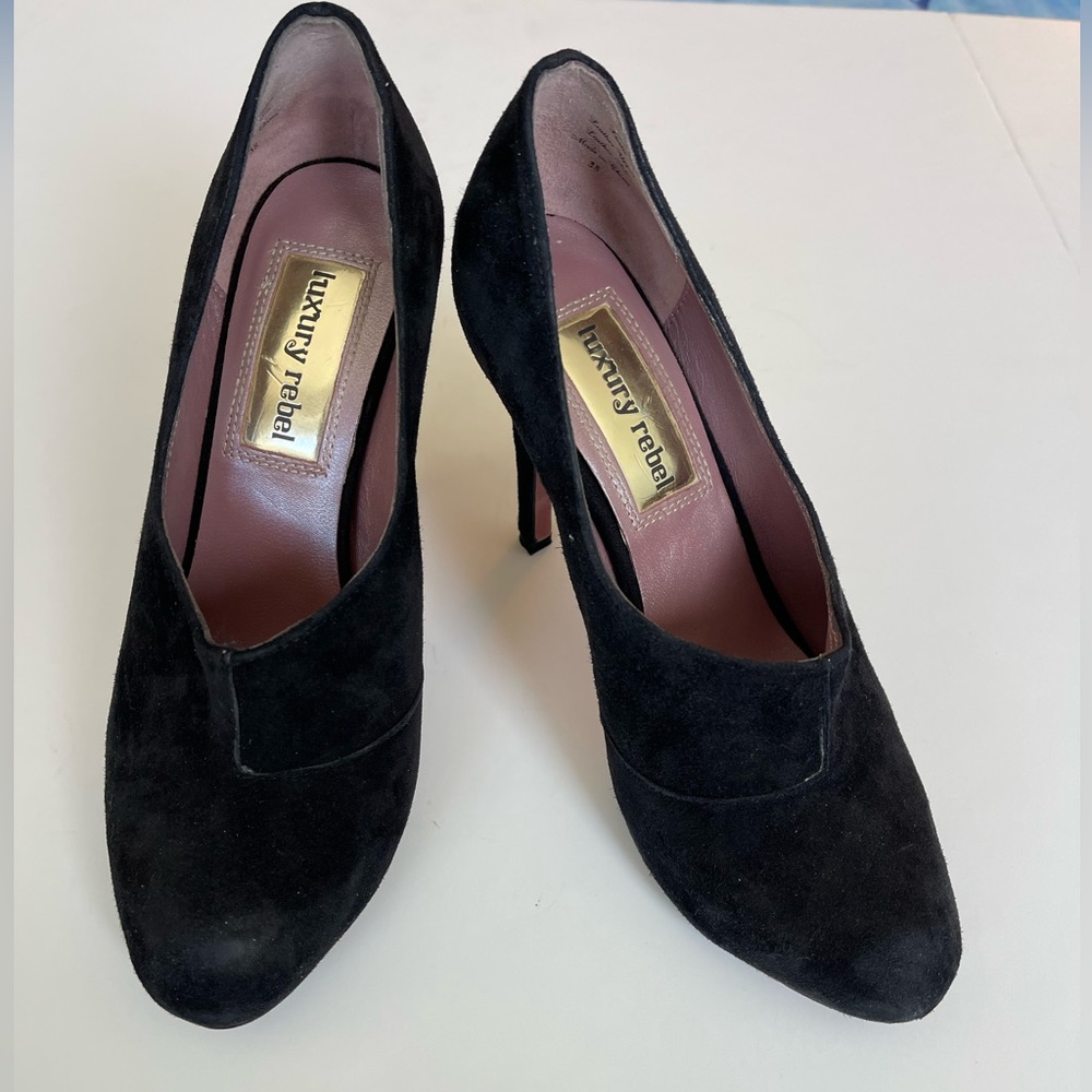 Luxury rebel “Lisette” black suede 4 1/2” heels size 38 or 8